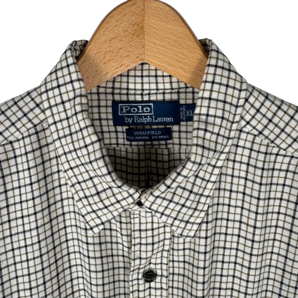 Polo Ralph Lauren Whitfield Plaid Shirt Mens XL Cream Black Wool Blend READ